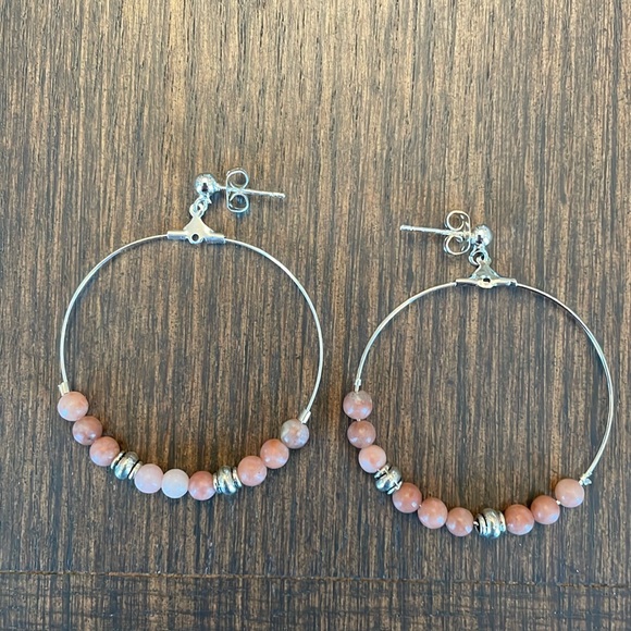 Hand Crafted Jewelry - HAND CRAFTED PINK LEPIDOLITE HOOP EARRINGS